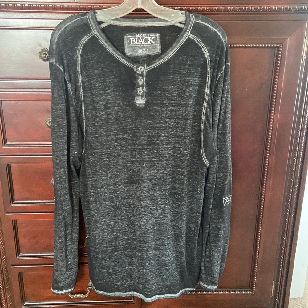 Buckle Black Long Sleeve Henley Shirt
